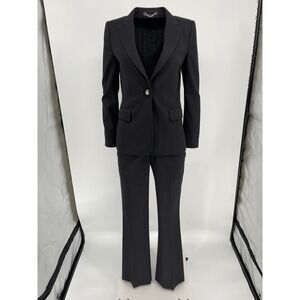 Gucci Women's Gray Pinstripe Wool Suit Blazer Pants Set Y2K mid rise 2000s vtg S
